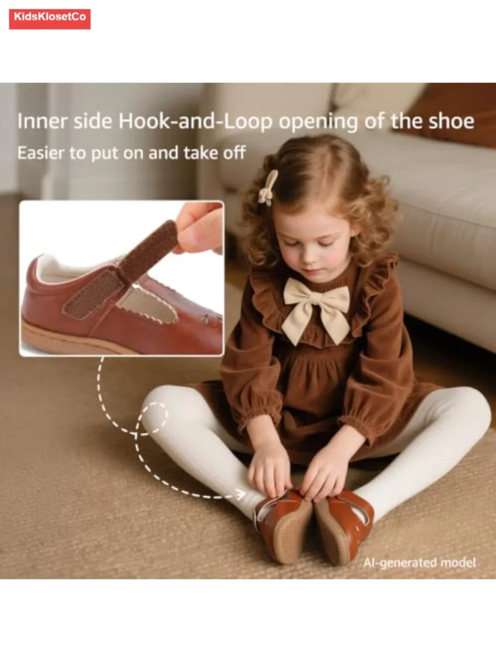 Toddler Mary Jane Flats - Wide Toe Box Barefoot Zero-Drop Sole Hook & Loop